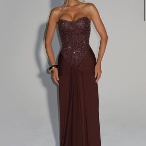 Strapless Brown Gown with Sequins